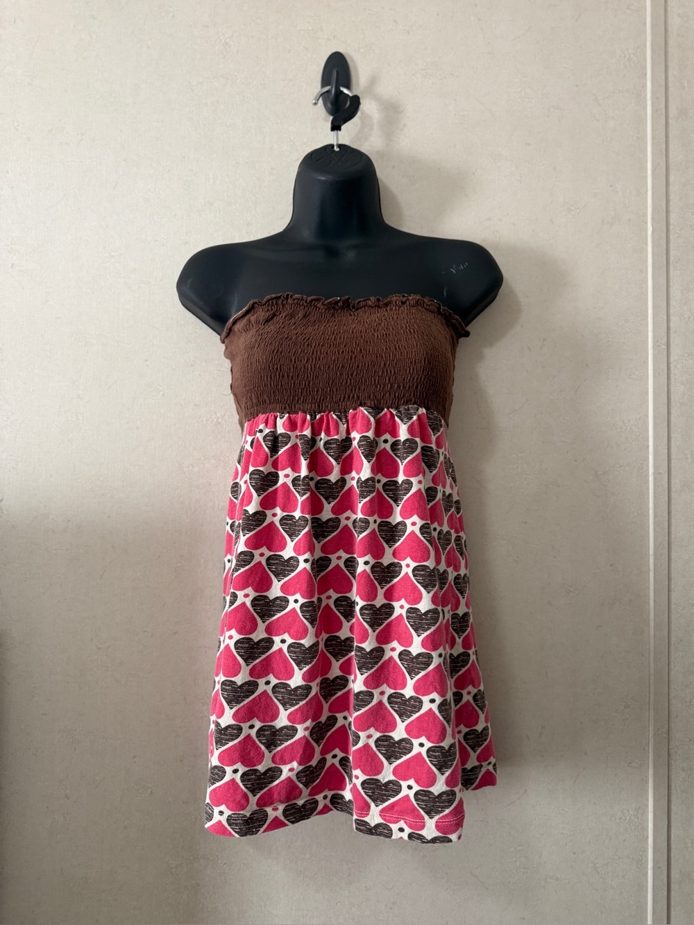 Y2K L.e.i. Brown & Pink Heart Strapless Tube Top – Size M